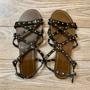Black and Gold Stud Crisscross Sandals